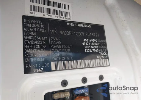 2017 Mercedes-Benz Sprinter 3500 High Roof V6 из США, поврежденный, VIN WD3PF1CD7HP518721